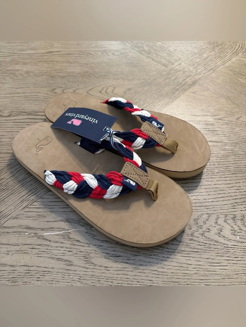 Vineyard Vines Size 7 Flip Flops. Braided Rope And Leather. Red, White